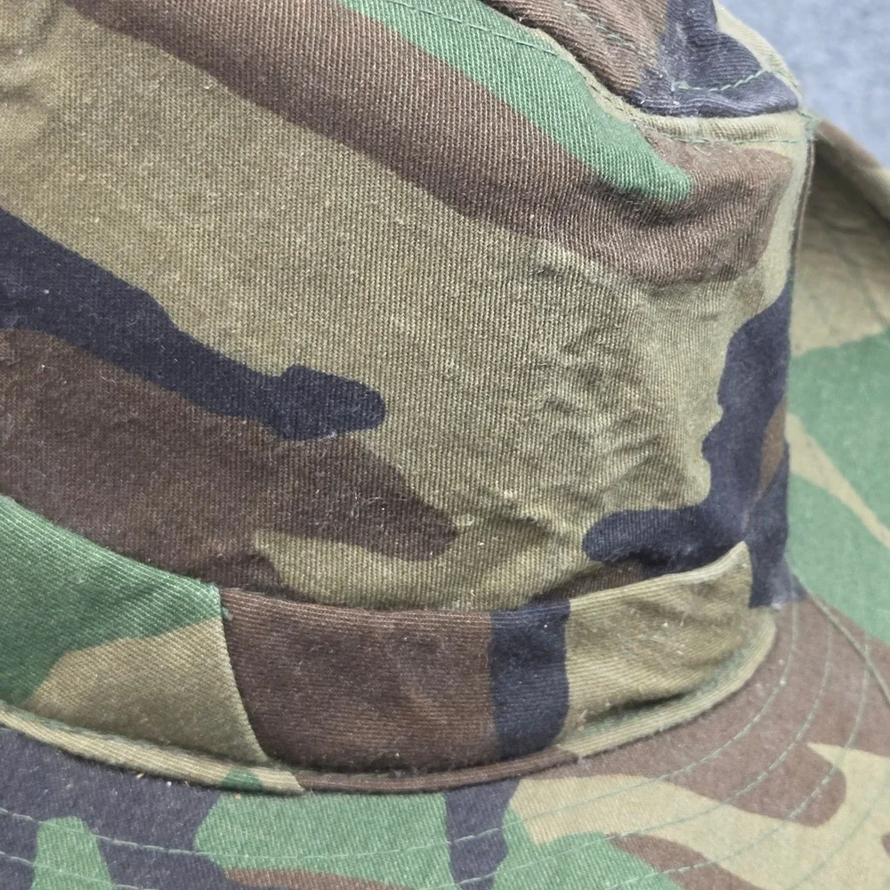 Vintage 80s Woodland Camo Boonie Hat L Green Made USA 1 Sided Snap Brim Military